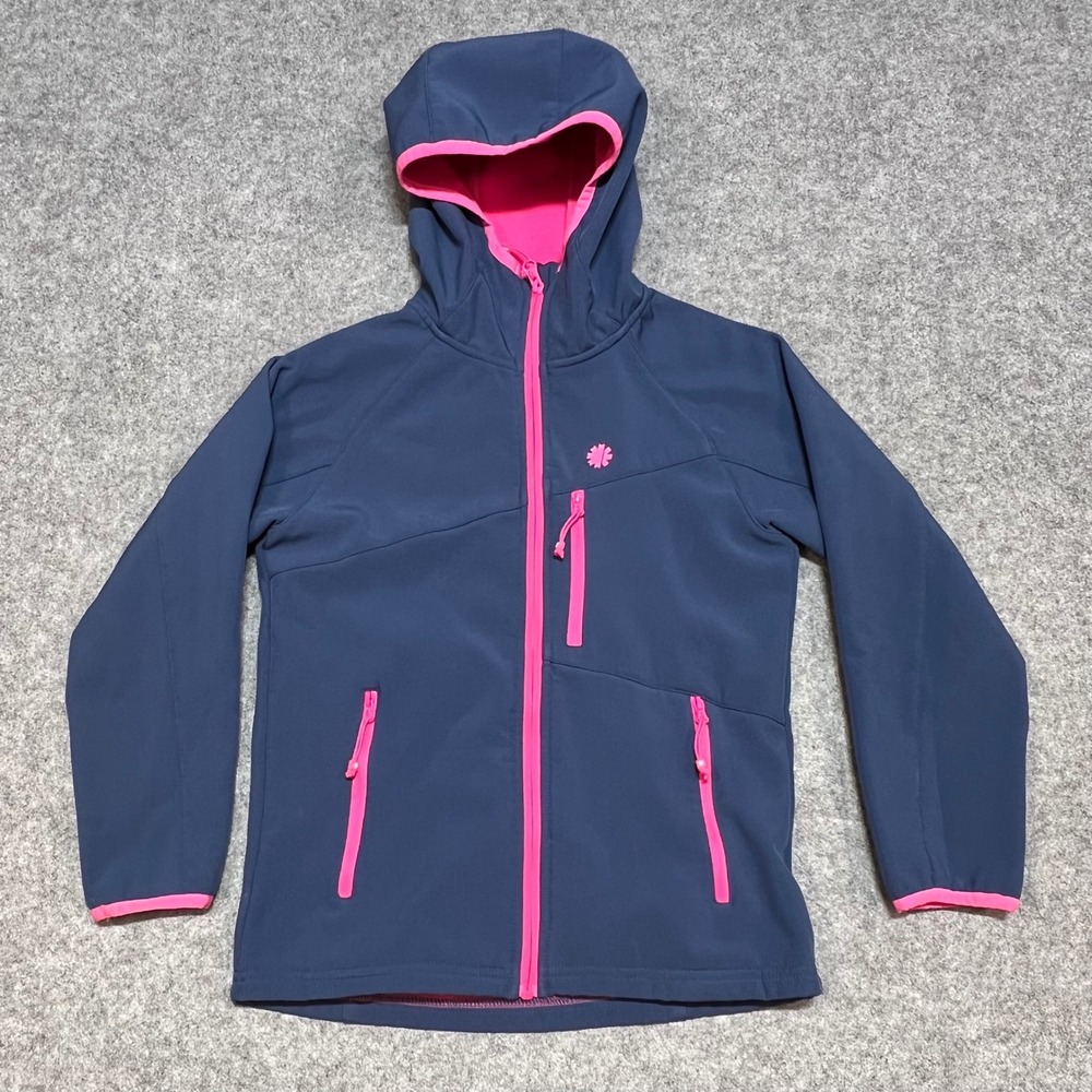 Mountain Gear Kids Softshell Hooded Jacket Navy Pink Full Zip Size 10